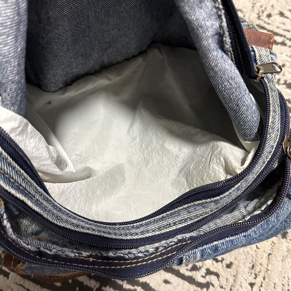 Denim Jean Shoulder Hobo Bag Purse Jean Pockets Leather Y2K Vintage Retro Hippie - Picture 10 of 16